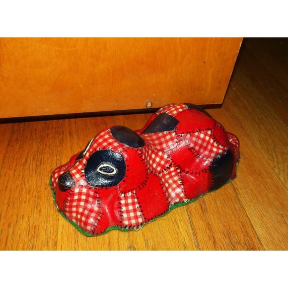 Vintage Red & Black Patchwork Dog Door Stopper decoupage - Picture 8 of 10